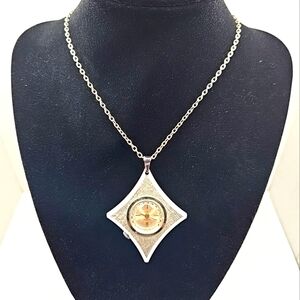 Vintage Lucerno Swiss Made Silver Tone Watch Pendant Manual Wind Working Retro